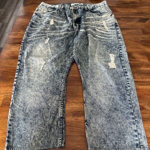 NEW EVOLUTION IN‎ DESIGN BIG MENS SZ 50x27.5 DISTRESSED ACID WASH BLUE JEANS